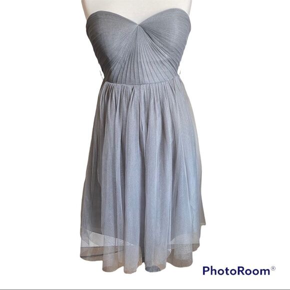 Jenny Yoo Collection Pleated Chiffon Charcoal Gray Tulle Dress Size 8 - Picture 2 of 15